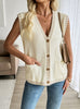 Contrast Sleeveless Cardigan Knitted Vest