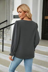 Solid Color Round Neck Loose Long Sleeve T-shirt