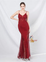 Mermaid Spaghetti Straps Appliques Prom Dress