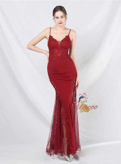 Mermaid Spaghetti Straps Appliques Prom Dress