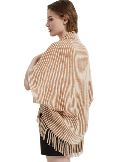 Ribbed Striped Knitted Cardigan Shawl