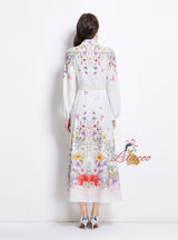 Palace Print Lantern Sleeve Long Dress