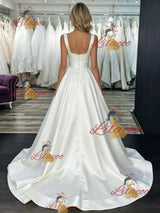 White Satin Straps Wedding Dress