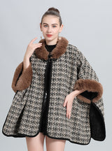 Loose Wool-like Collar Knitted Cloak Shawl