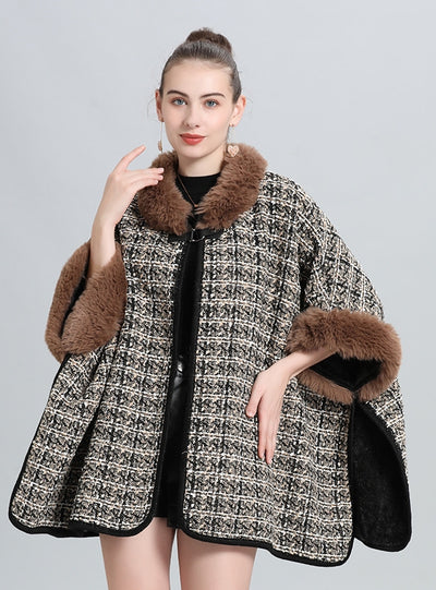 Loose Wool-like Collar Knitted Cloak Shawl