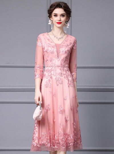 Green 3/4 Sleeve Lace Mother Of The Bride Dress