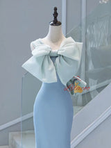 Blue Mermaid Straps Bow Prom Dress