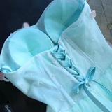 Blue Tulle Straps Appliques Homecoming Dress