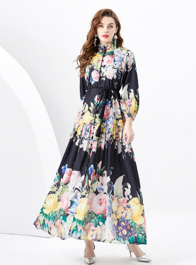 Lantern Sleeve Slim Printed Dress