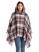 Polyester Plaid Hooded Cloak Shawl