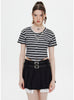 Short-sleeved Irregular V-neck Striped T-shirt