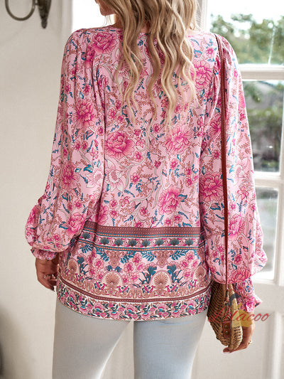 Printed Long-sleeved V-neck Shirt