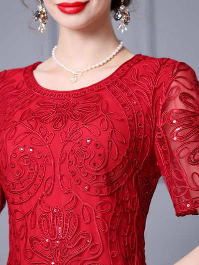 Short Sleeve Lace Sequins Mother Of The Bride Dress