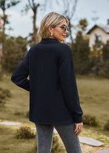 Solid Color Lapel Button Loose Long Sleeve Top