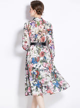 Lace Collar Butterfly Print Long Sleeve Cotton Dress