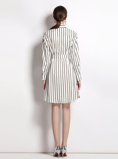 Striped Long-sleeved Irregular Shirt Dress