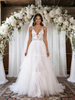 White Tulle V-neck Lace Wedding Dress