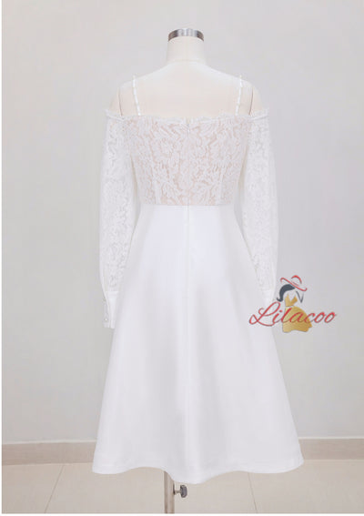 White Lace Long Sleeve Prom Dress