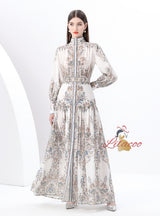 Palace Lantern Sleeve Button Print Dress