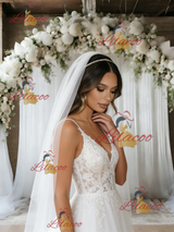 White Tulle Lace V-neck Wedding Dress
