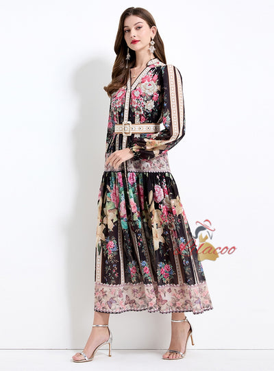 Palace Style Printed Long Dress