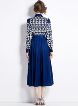 Lapel Long Sleeve Breasted Slim Print Dress