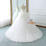 Ivory White Tulle Satin Off The Shoulder Wedding Dress