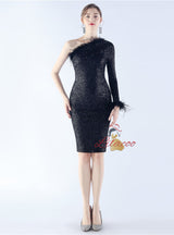 One Shoulder Long Sleeve Prom Dress