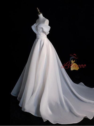 White Organza Off the Shoulder Wedding Dress