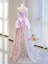 Sequins Strapless Pearls Prom Dress