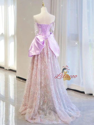 Sequins Strapless Pearls Prom Dress