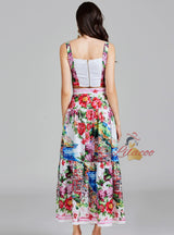 Oil Painting Printed Top Skirt Two-piece Suit