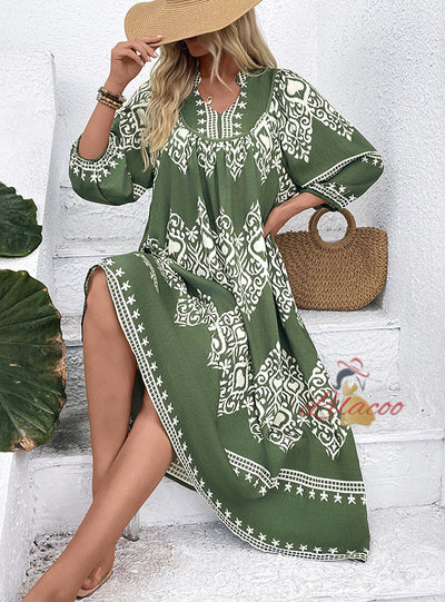 Ethnic Geometric Print Loose Dress
