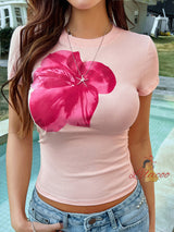 Casual Slim Flower Printed Short Sleeve T-shirt