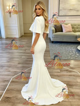 White Mermaid Scoop Neck Wedding Dress