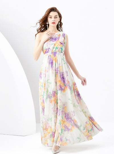 Bow Slim Long Floral Holiday Dress