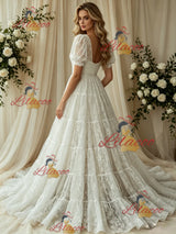 White Lace Strapless Wedding Dress