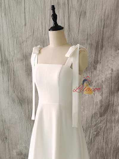 Simple White Straps Bow Short Wedding Dress