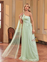 Light Green Tulle One Shoulder Prom Dress