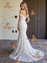 White Mermaid Lace Off the Shoulder Weding Dress