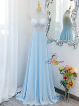 Pink Chiffon High Neck Beading Prom Dress