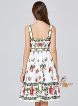 Retro Suspender Floral Print Dress