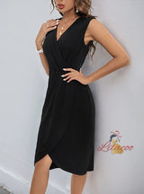 Wrinkled V-neck Sleeveless Irregular Dress