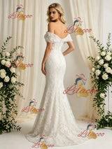 White Mermaid Lace Appliques Wedding Dress