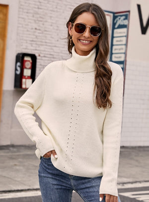 Long Sleeve Pullover Knitted Loose Turtle Neck Sweater