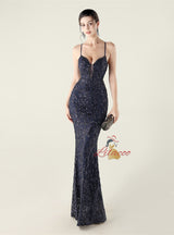 Spaghetti Straps Mermaid Sequins Beading Prom Dress