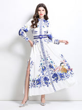 Palace Style Retro Breasted Printed Dress