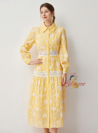 Long Sleeve Button Lace Dress