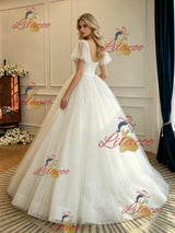 Ball Gown Tulle Short Sleeve Wedding Dress