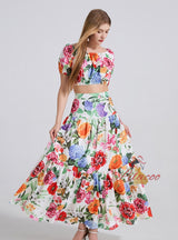 Off the Shoulder Puff Sleeve Top+Slim Skirt Two-piece